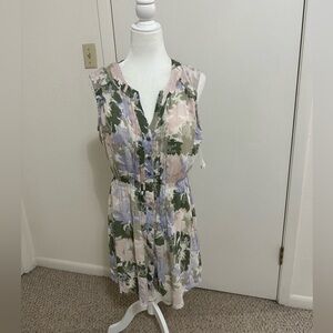 I ❤️ Ronson Sleeveless Lightweight Watercolor Button Down Mini‎ Dress Large
